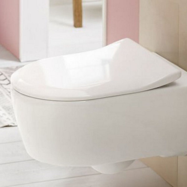 Pack WC sans bride VILLEROY ET BOCH Avento   Bâti support   abattant frein de chute   plaque noir mat  Tabouret bois