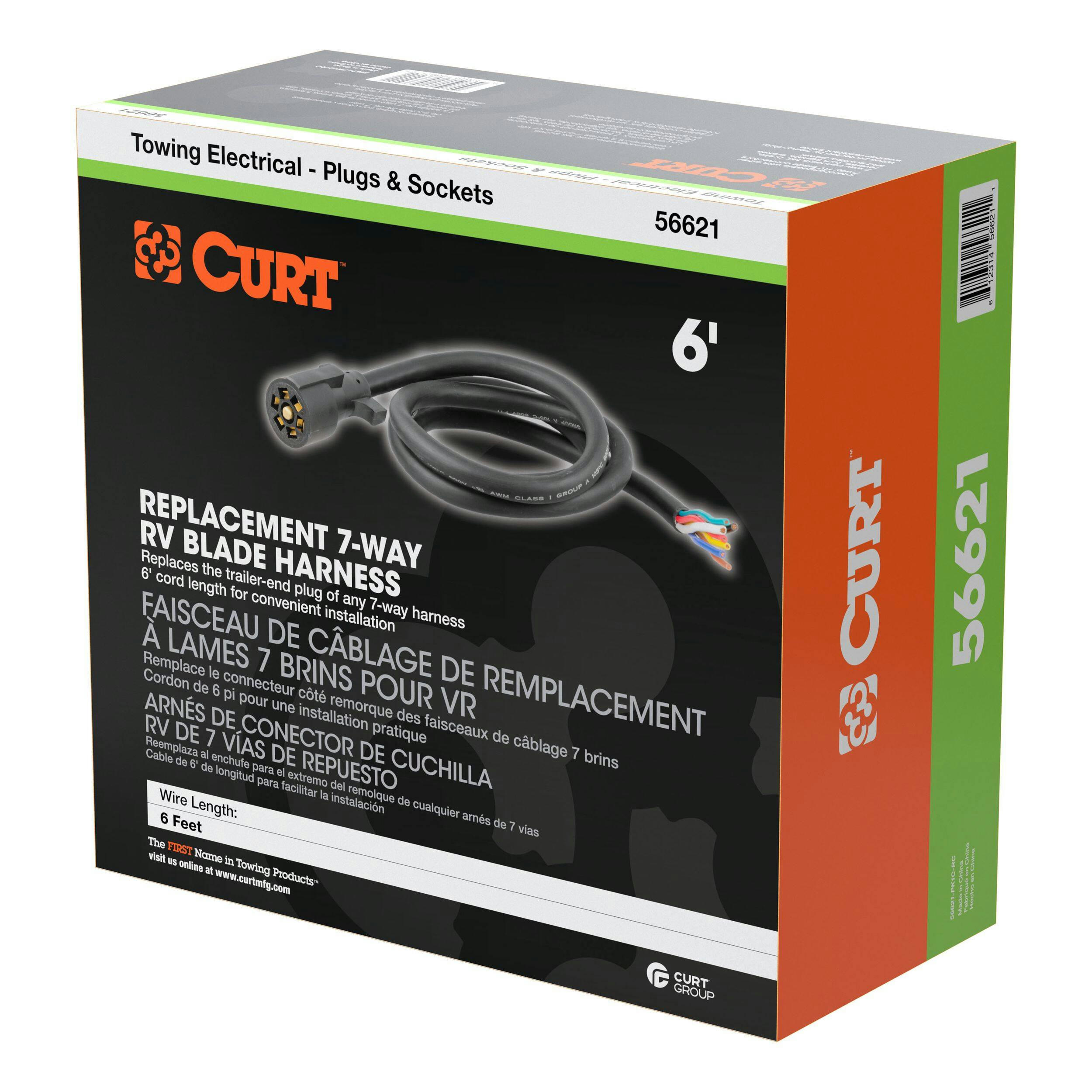 CURT 6-ft Replacement 7-Way Blade Harness (Trailer Side, Packaged)