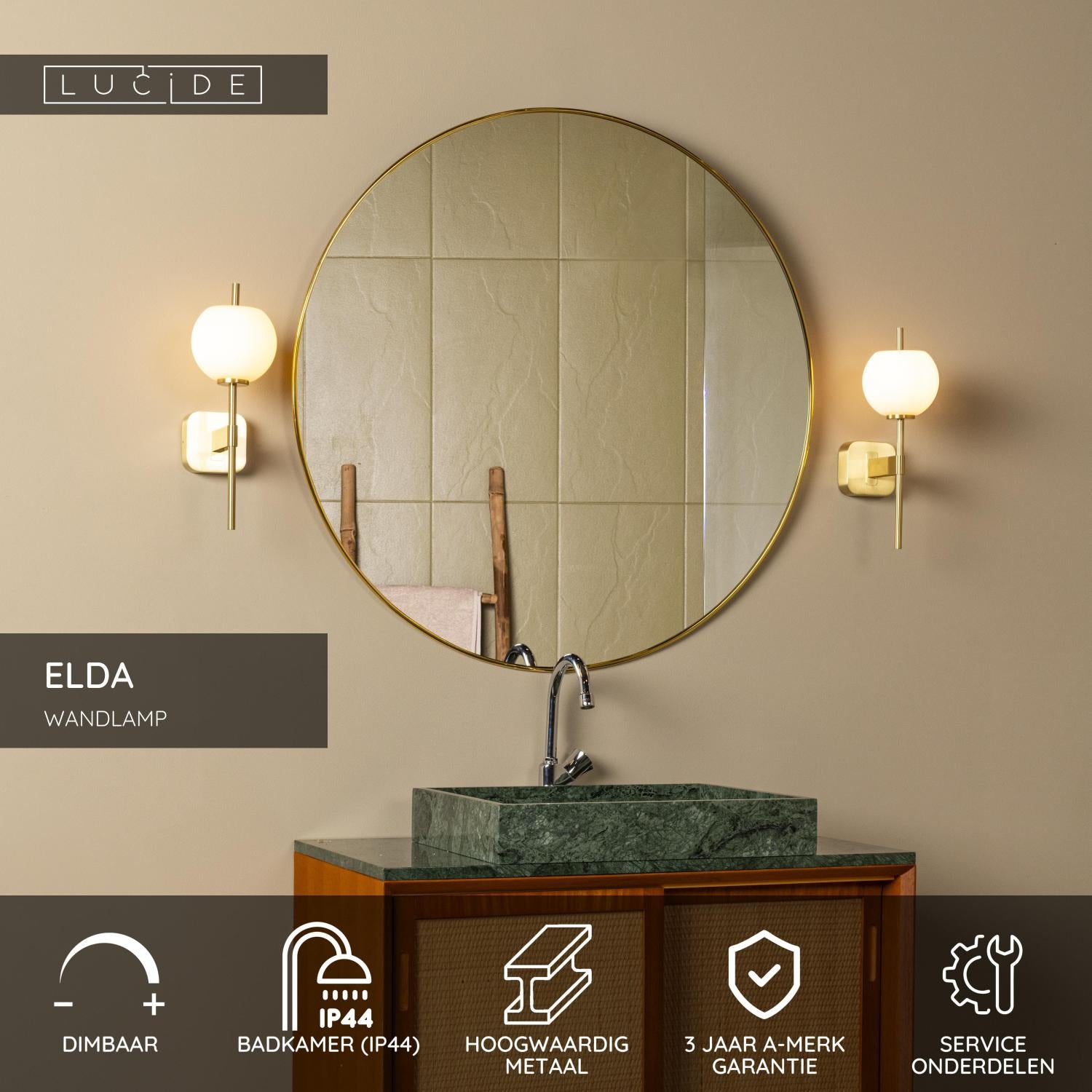 Lucide ELDA Wandlamp - Mat Goud   Messing