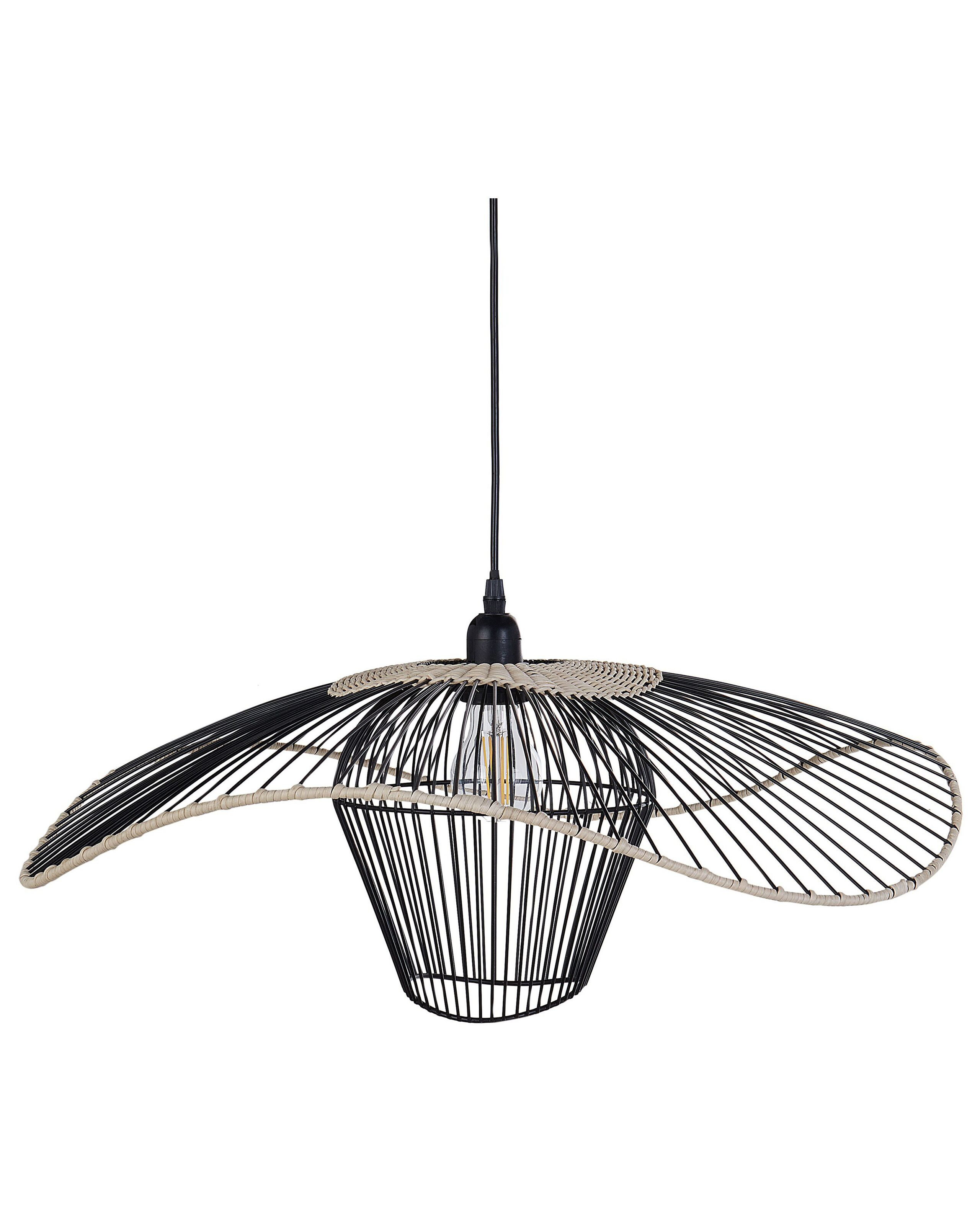 Lampa wisząca ze metalowo-rattanowym kloszem czarna