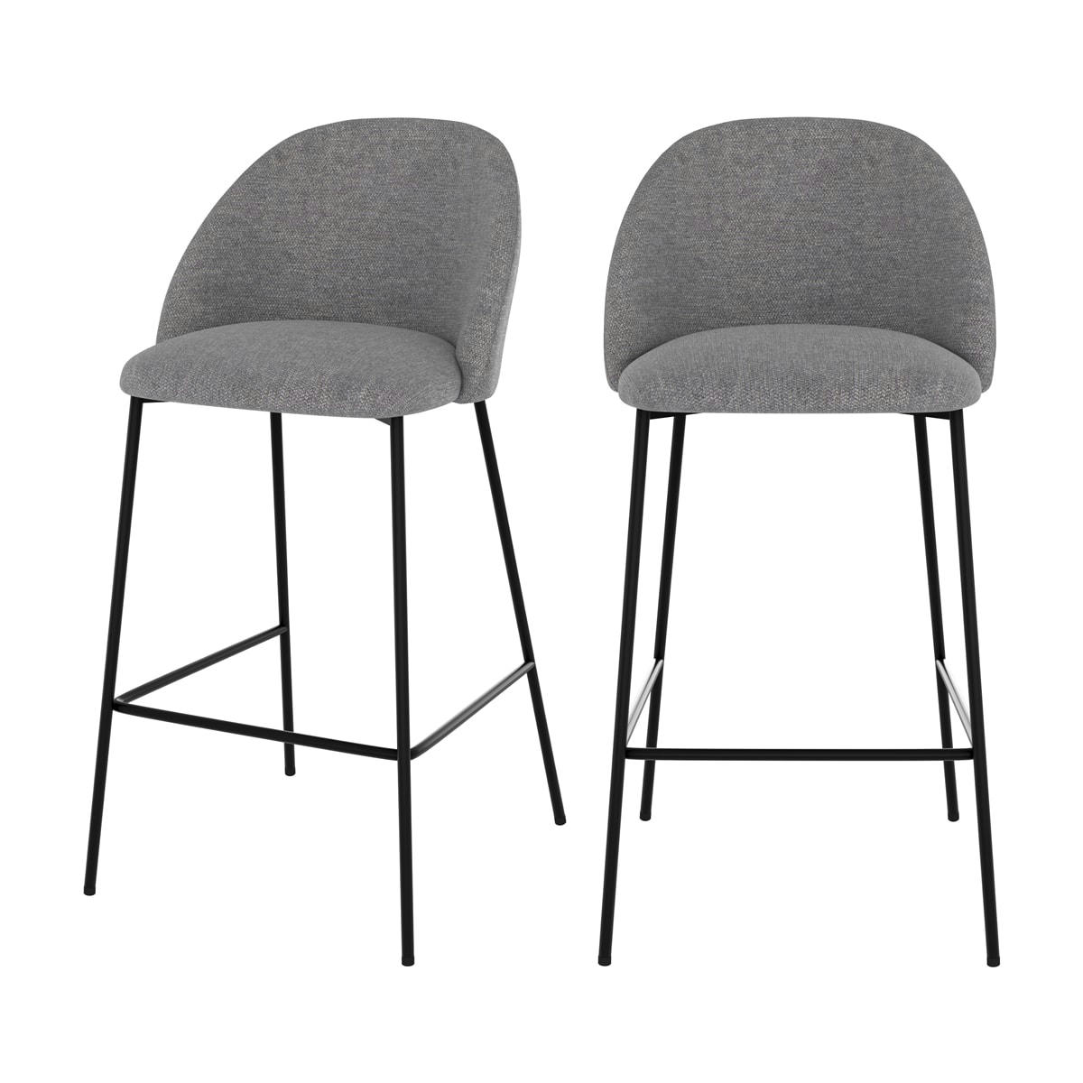KARL - Chaise de bar en tissu chiné gris foncé 66 cm (lot de 2)