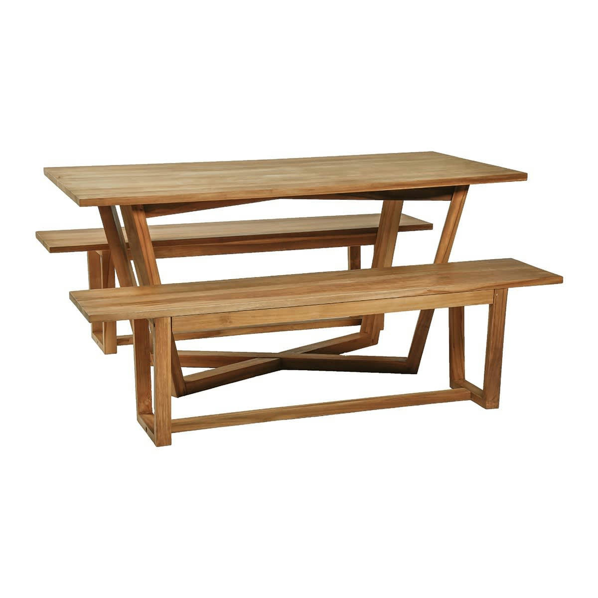 - Ensemble table et 2 bancs en teck