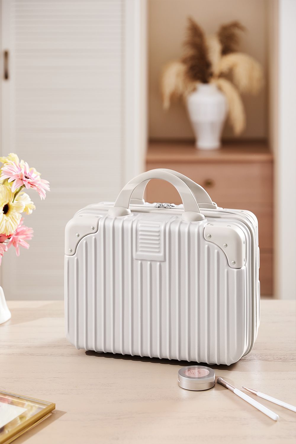 SHEONLY White Portable Makeup Case for Travel Suitcase
