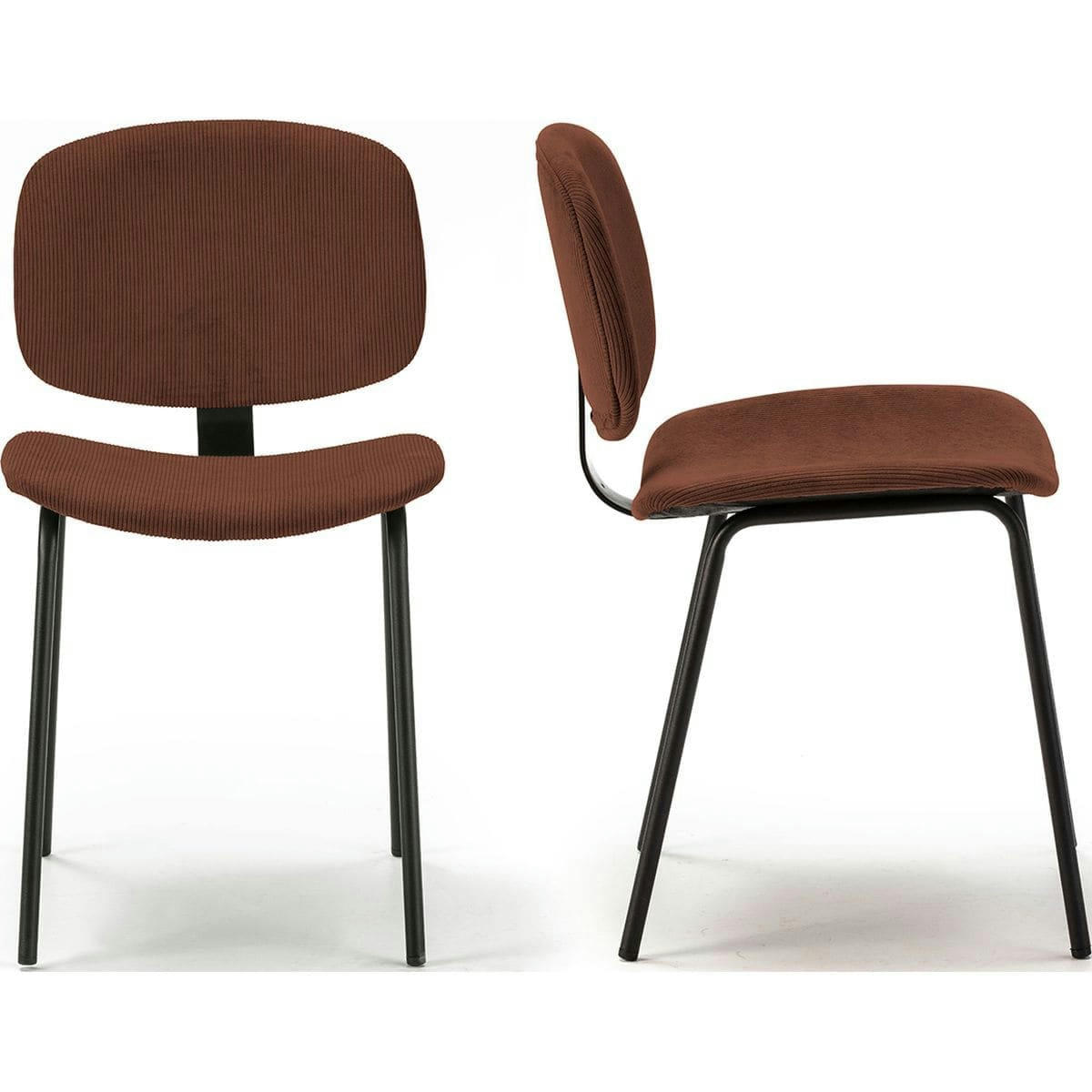 LIV - Lot de 2 chaises en velours côtelé rouille piètement noir