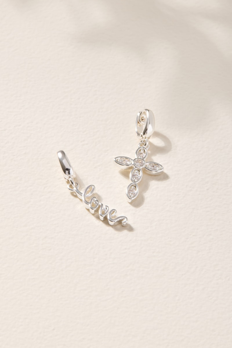Cross and Love Charm Set Silver