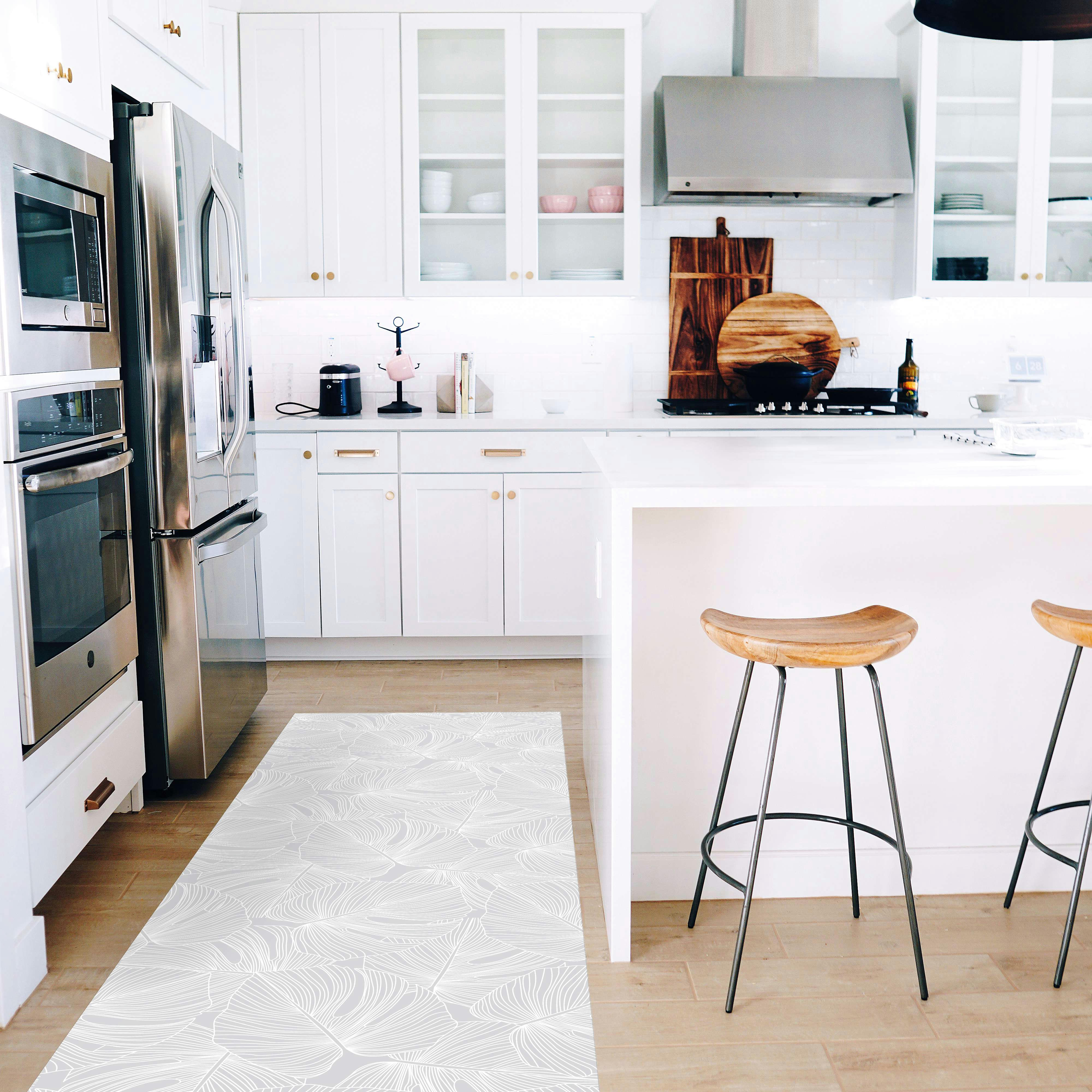 PALMS - Tapis en vinyl palmiers gris 48x98 cm