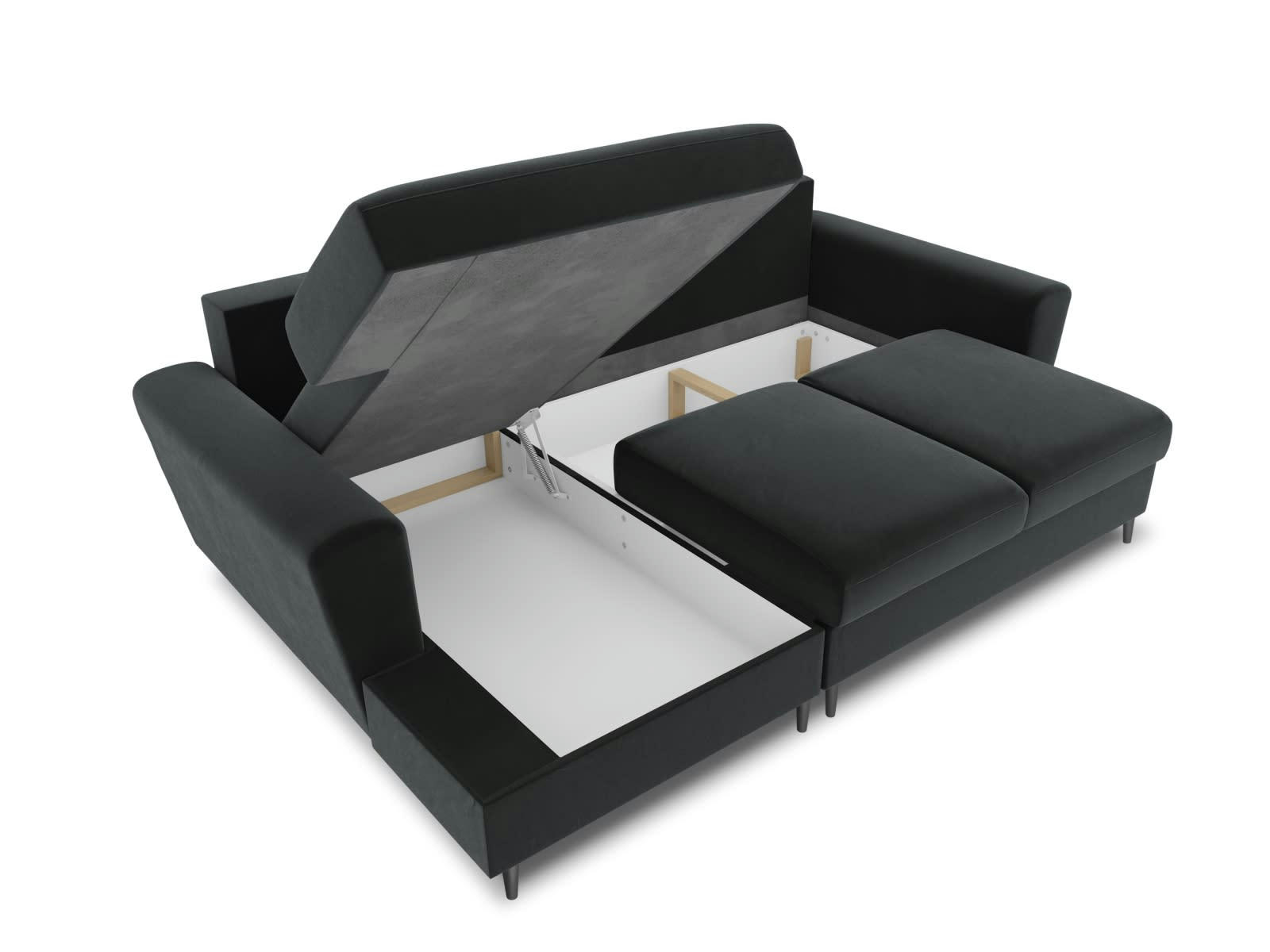 MOGHAN - Canapé d'angle gauche 4 places en tissu velours gris foncé