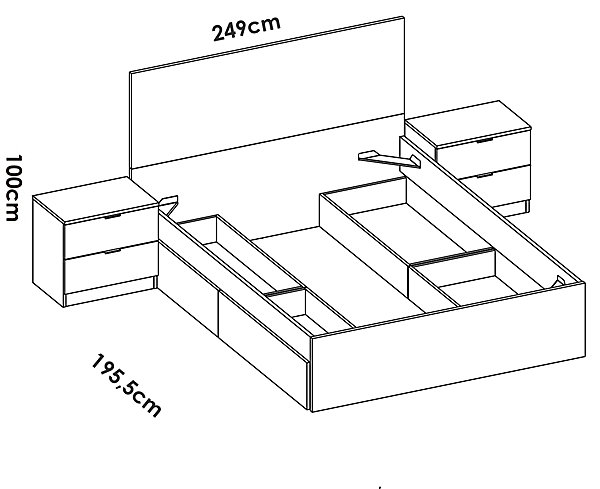 Ensemble de tête de lit 140X190 cm avec 4 tiroirs   2 tables de chevet coloris blanc - L.246 x P.195 x H.100 cm