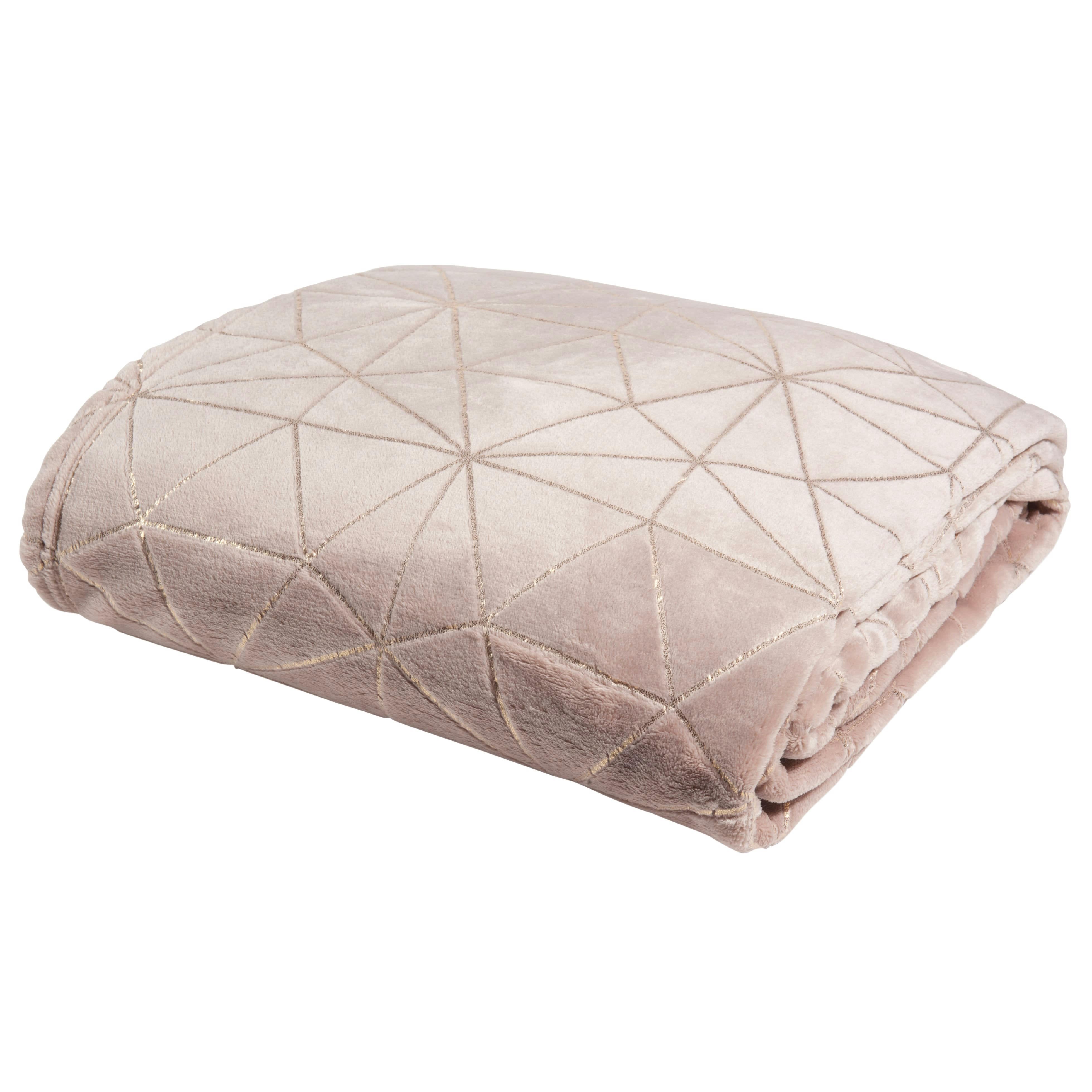 - Plaid en polyester recyclé taupe motifs graphiques 150x230