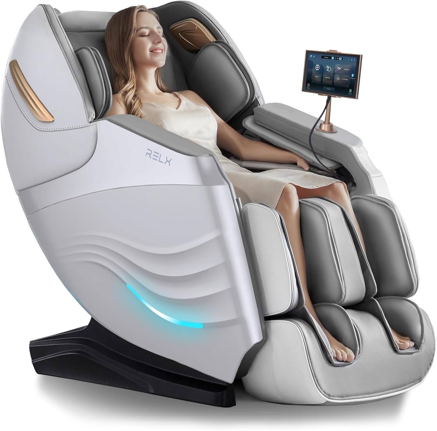 RELX Massage Chair Full Body, 20 Modes Zero Gravity SL-Track Shiatsu Massage Chair Built-in Heat System, Airbag Massage with Body Scan, Deep Yoga Stretch, Calfrest Extension and AI Control(White)