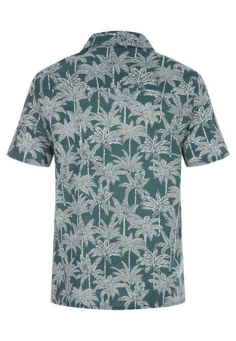 Mens Teal Palm Tree Cotton Shirt