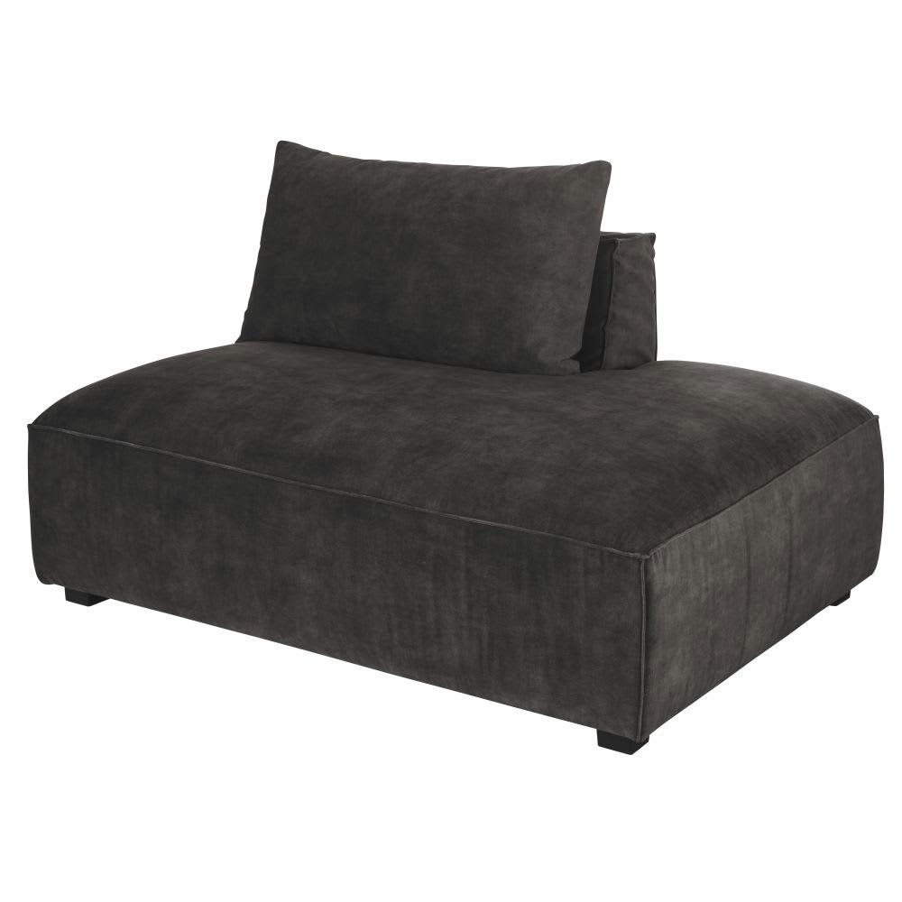 Barack - Méridienne droite pour canapé modulable en velours marbré gris foncé