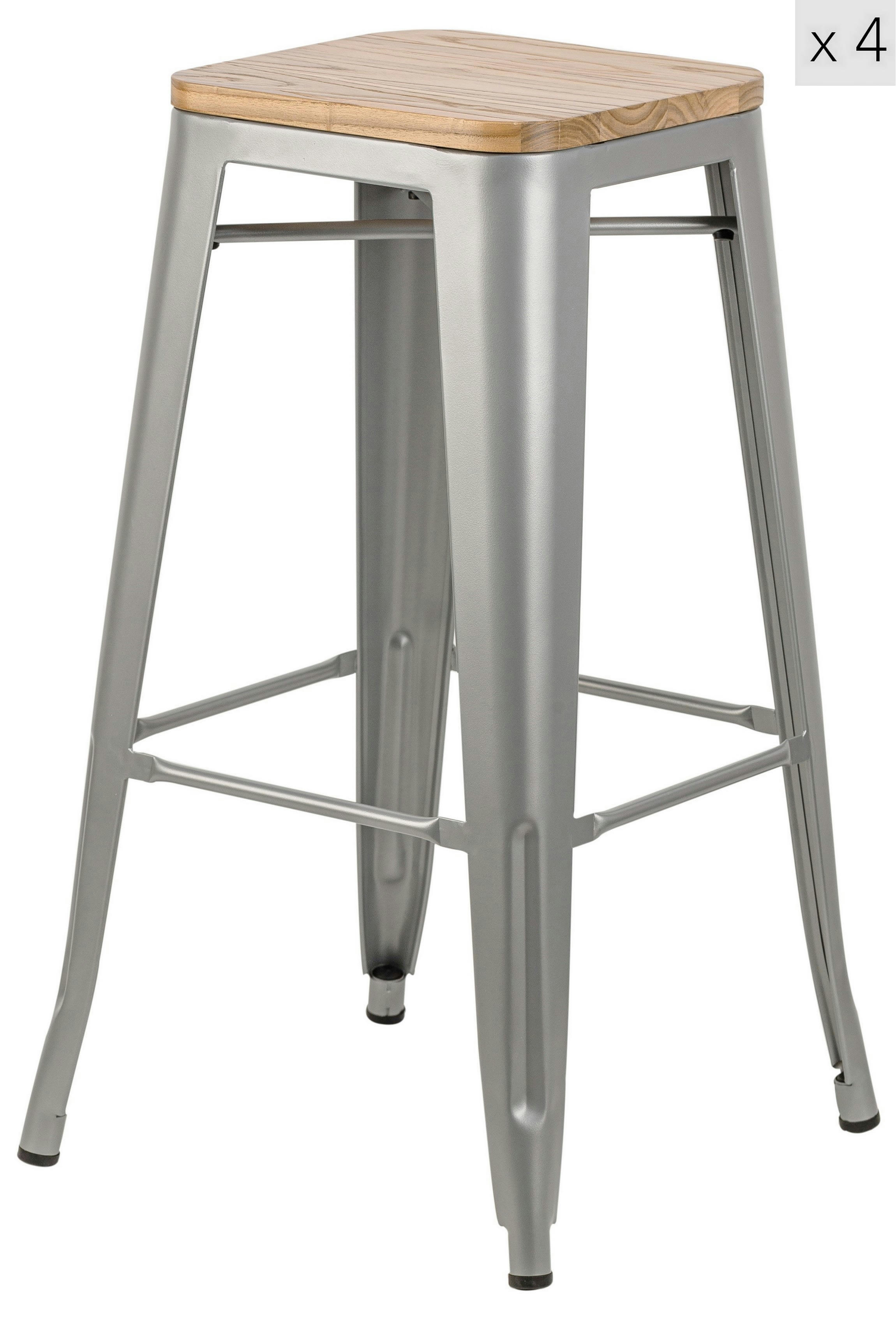 - Lot de 4 tabourets de bar en métal et frêne naturel