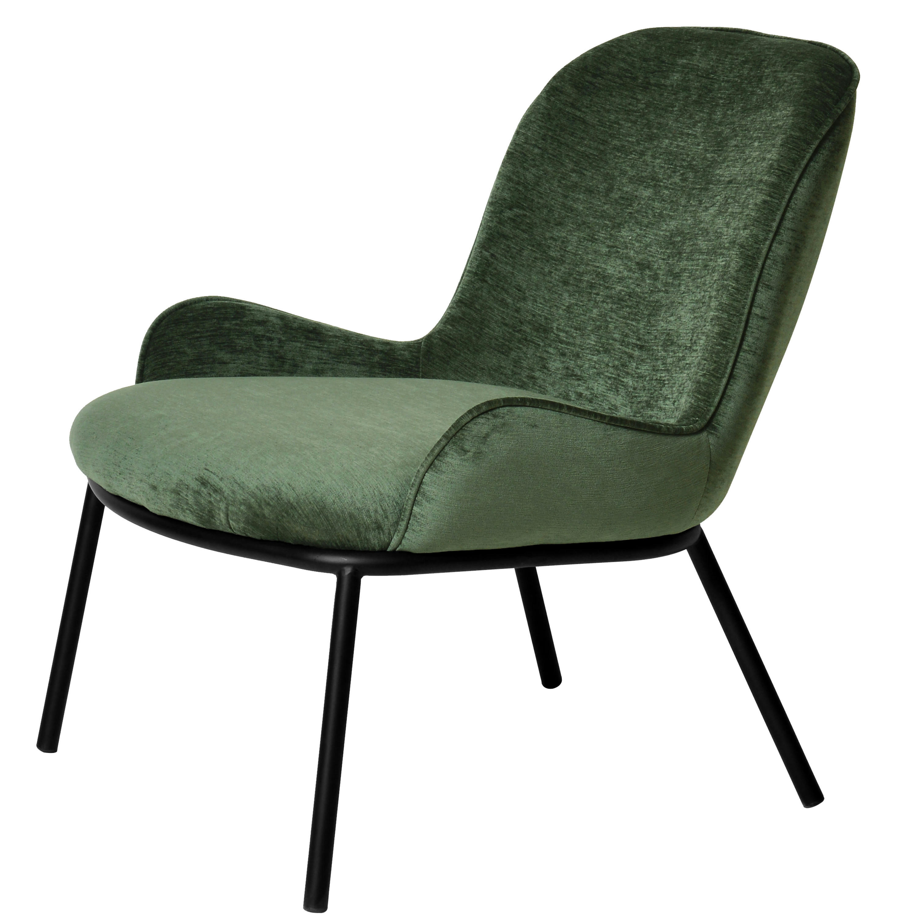 ALVIN - Fauteuil lounge, tissu chenillé Sauge et pieds noir mat