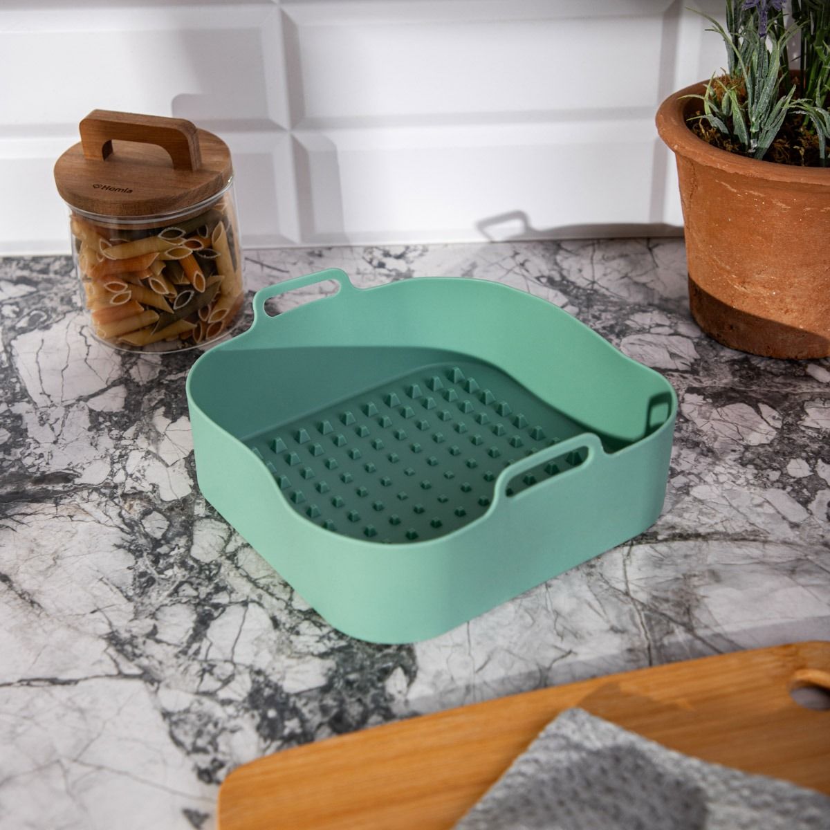 Forma EASY COOK do Air Fryer kwadratowa zielona 21,5x21,5 cm
