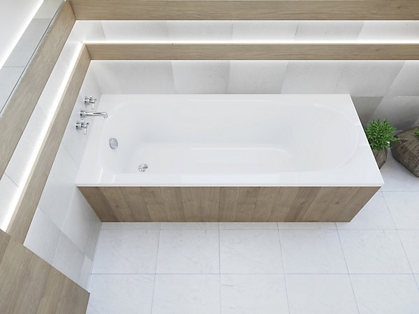Baignoire rectangulaire 160 x 75 MEDIUM acrylique blanc   Habillage en polystyrène   Pieds   Vidage à chromé