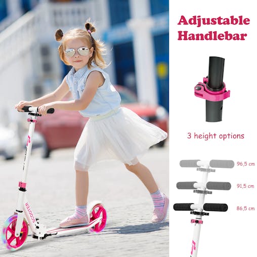 NNECW Folding Kick Push Scooter with Flashing LED Wheels-Pink