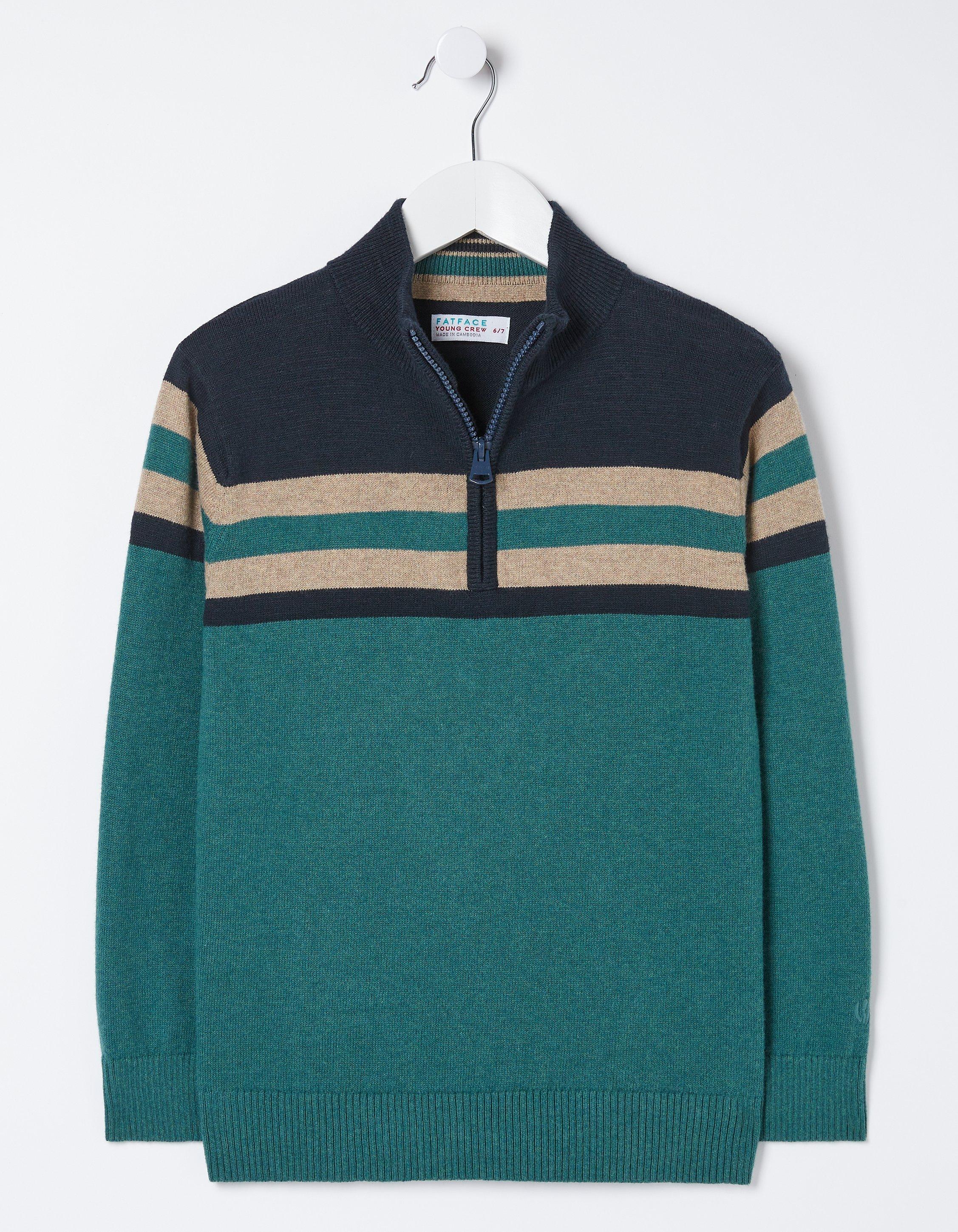 Knitted Striped Zip-Up Jumper