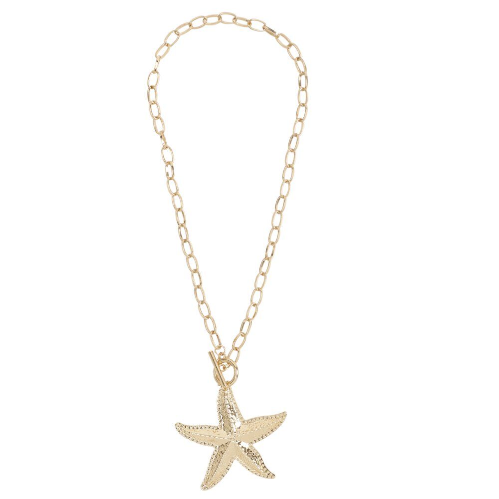 Collier chaÎne grosses mailles avec étoile de mer métal doré L21cm