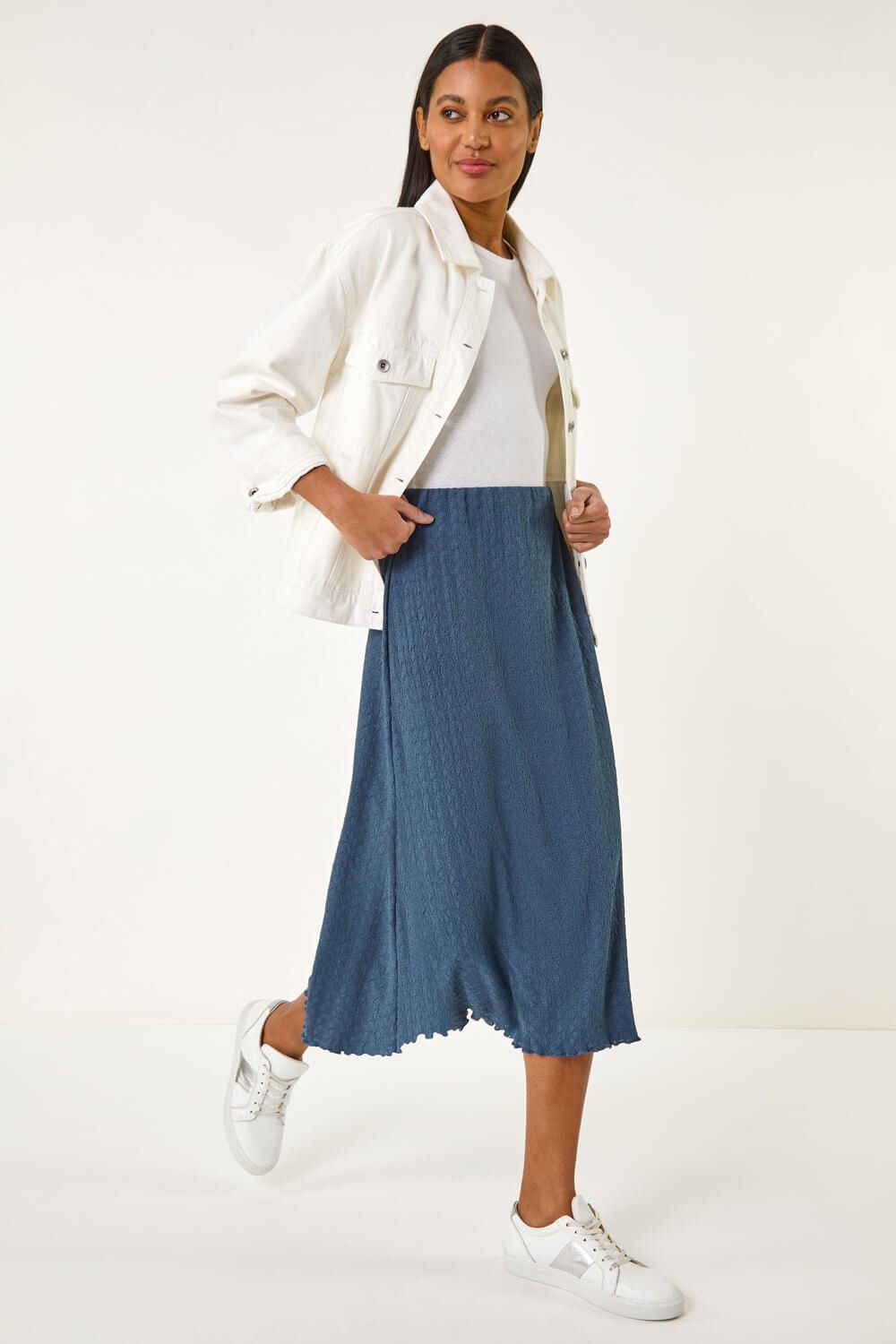 Roman Textured Fluted Hem Midi Skirt