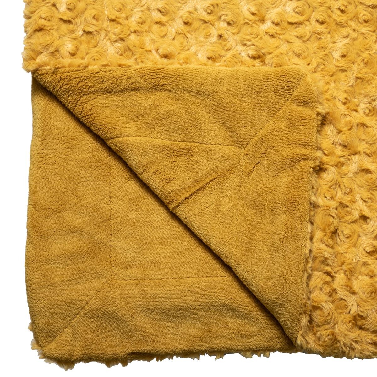Faux fur plaid "Bouclette" Mustard yellow, 180x230 cm