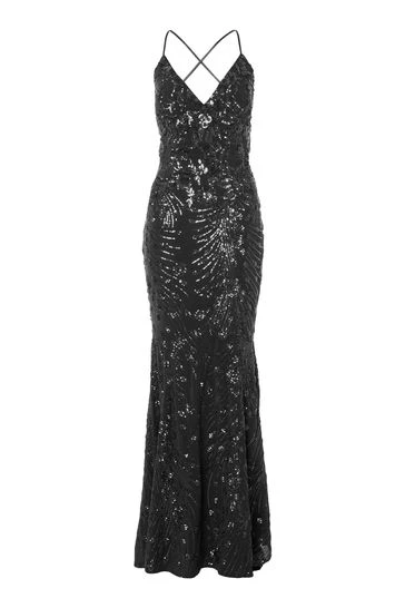 Quiz Black Sequin Cross Back Maxi Dress