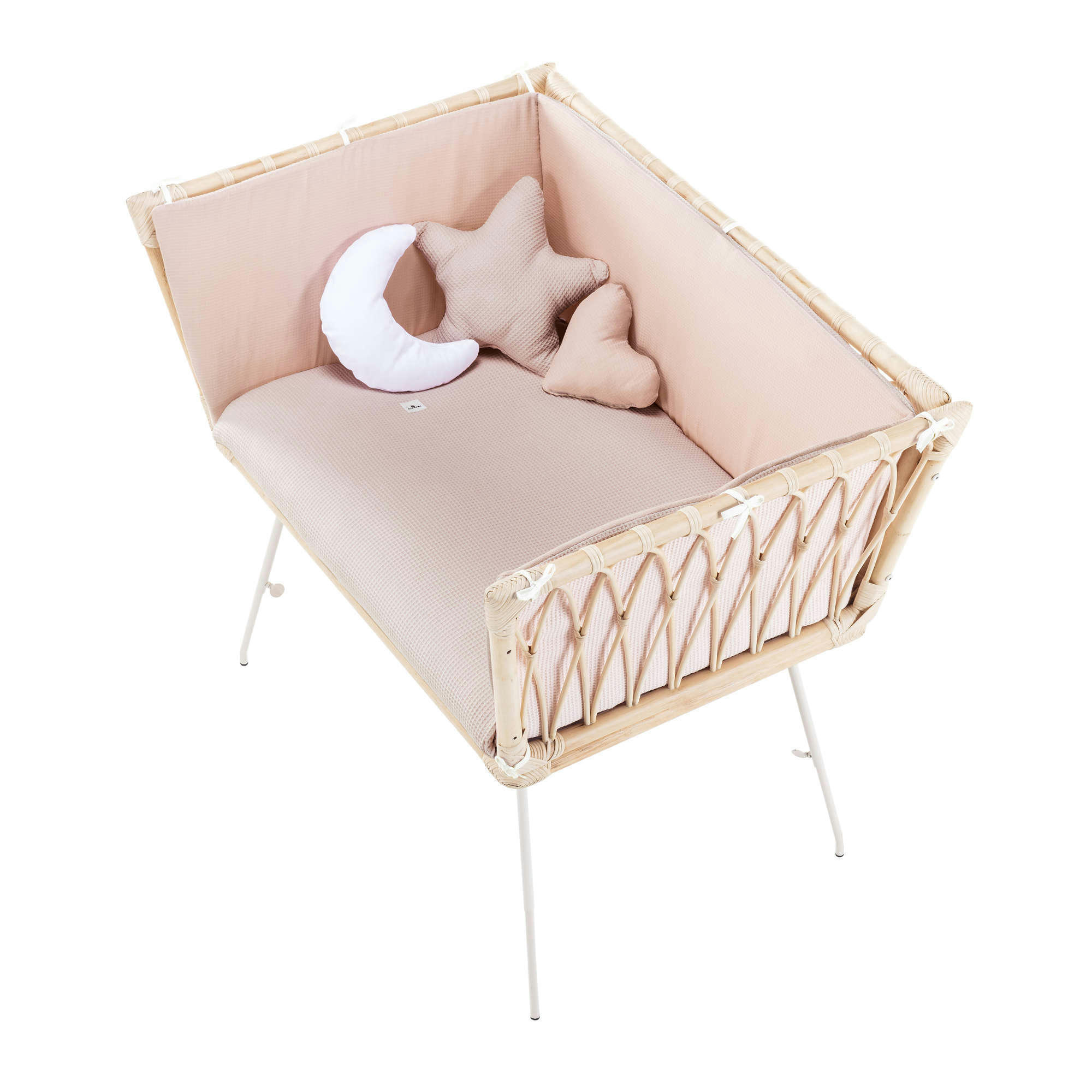 MOAI - Berceau en rotin 50x80 cm avec textile en rose