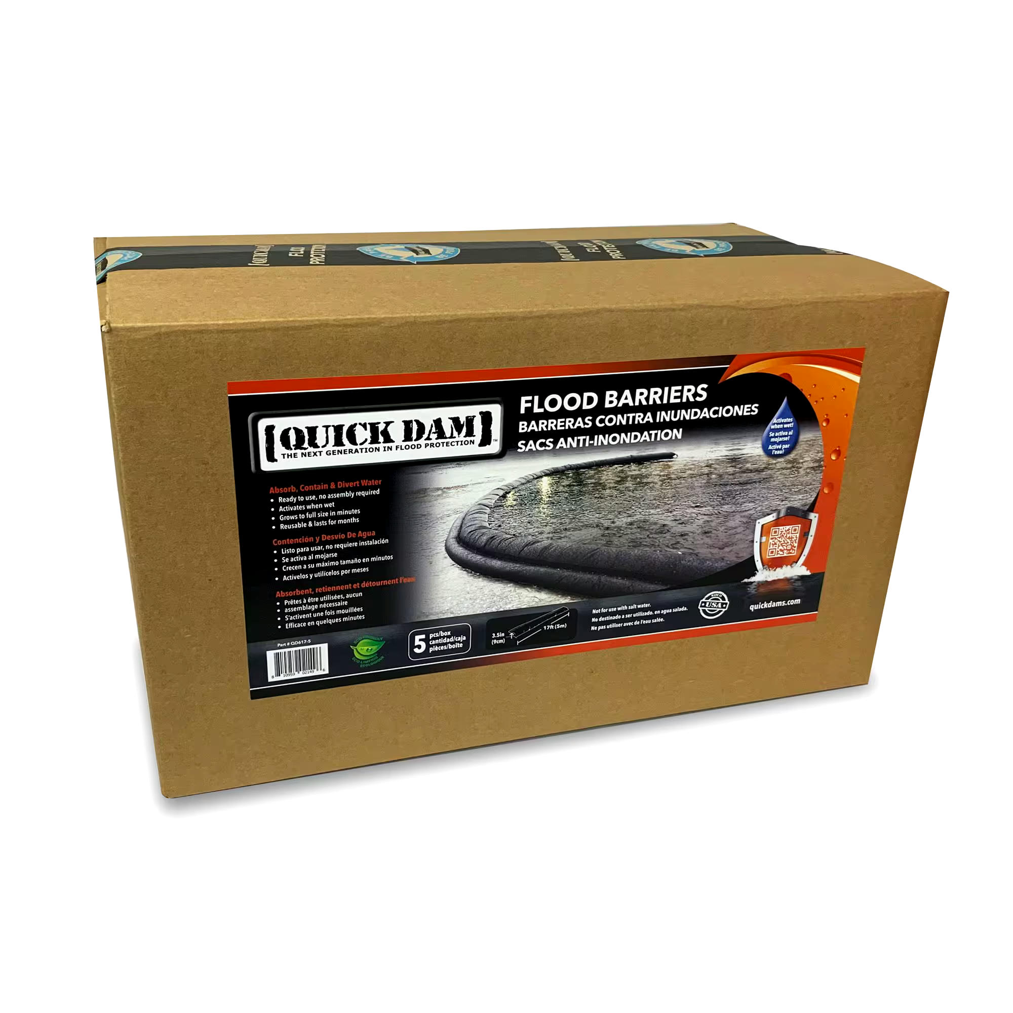 Quick Dam 5-ft Flood Barrier, Black, 1-pk