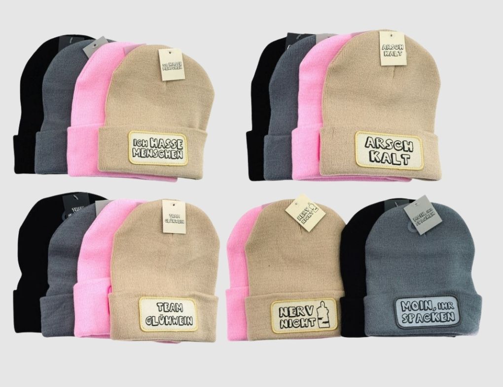 Mütze mit Sprüchen Schwarz, Grau, Rosa, Beige