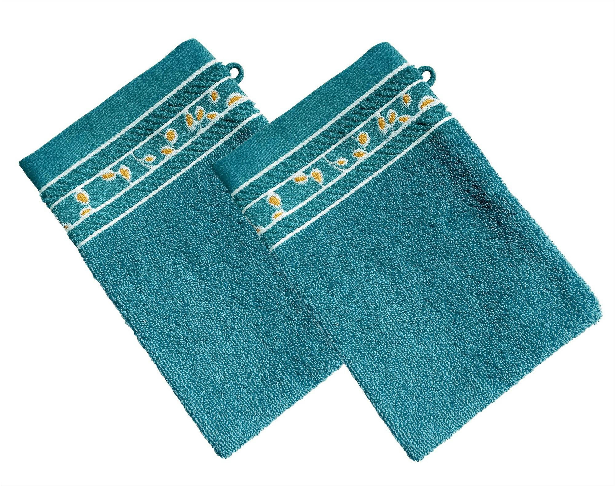HERBAL - Lot de 2 gants de toilette 15x21 bleu canard en coton 450 g/m²
