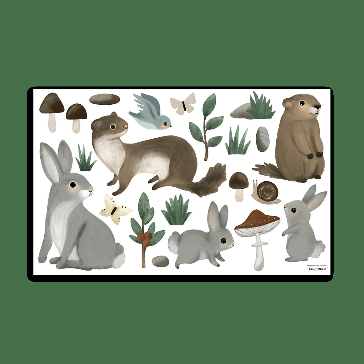 KHARU - Stickers muraux animaux de la montagne en vinyle mat multicolore