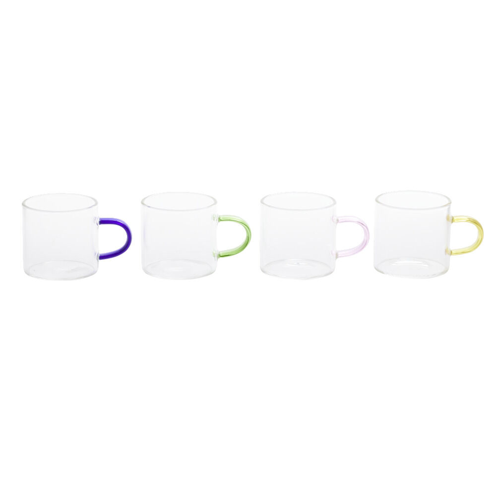 Tasse à café x4 en verre anse colorée Ø5xH5cm