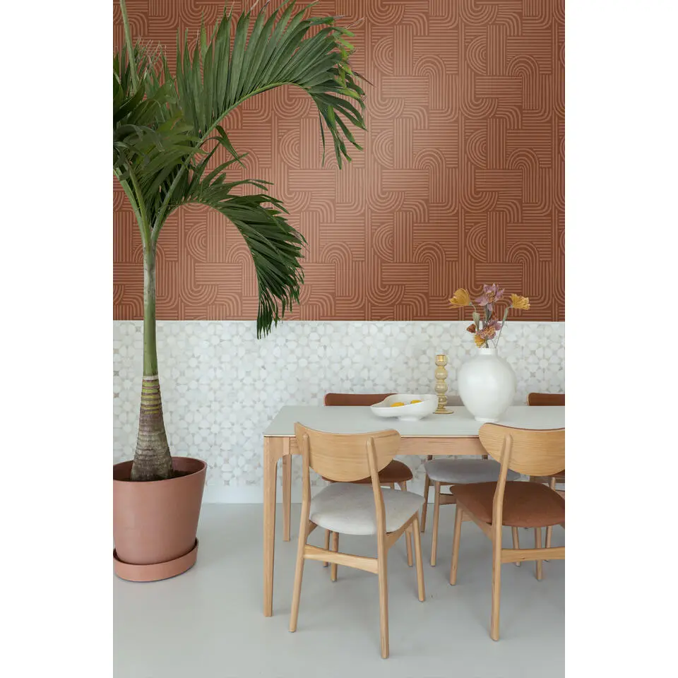 ESTAhome behang grafisch 3D motief terracotta - 53 cm x 10.05 m
