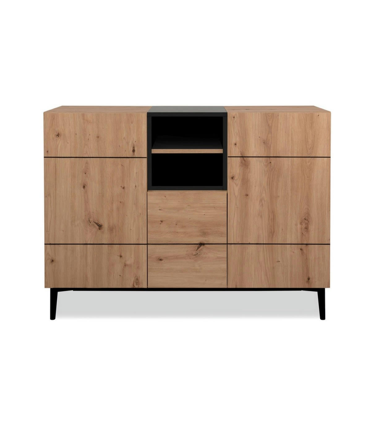 NOLA - Buffet 3 portes 2 niches L120 cm - Décor bois et noir