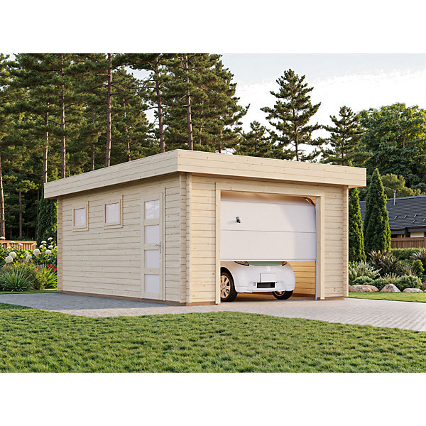 Garage en bois Rasmus avec porte sectionnelle Ep.44mm Palmako 24,5m²