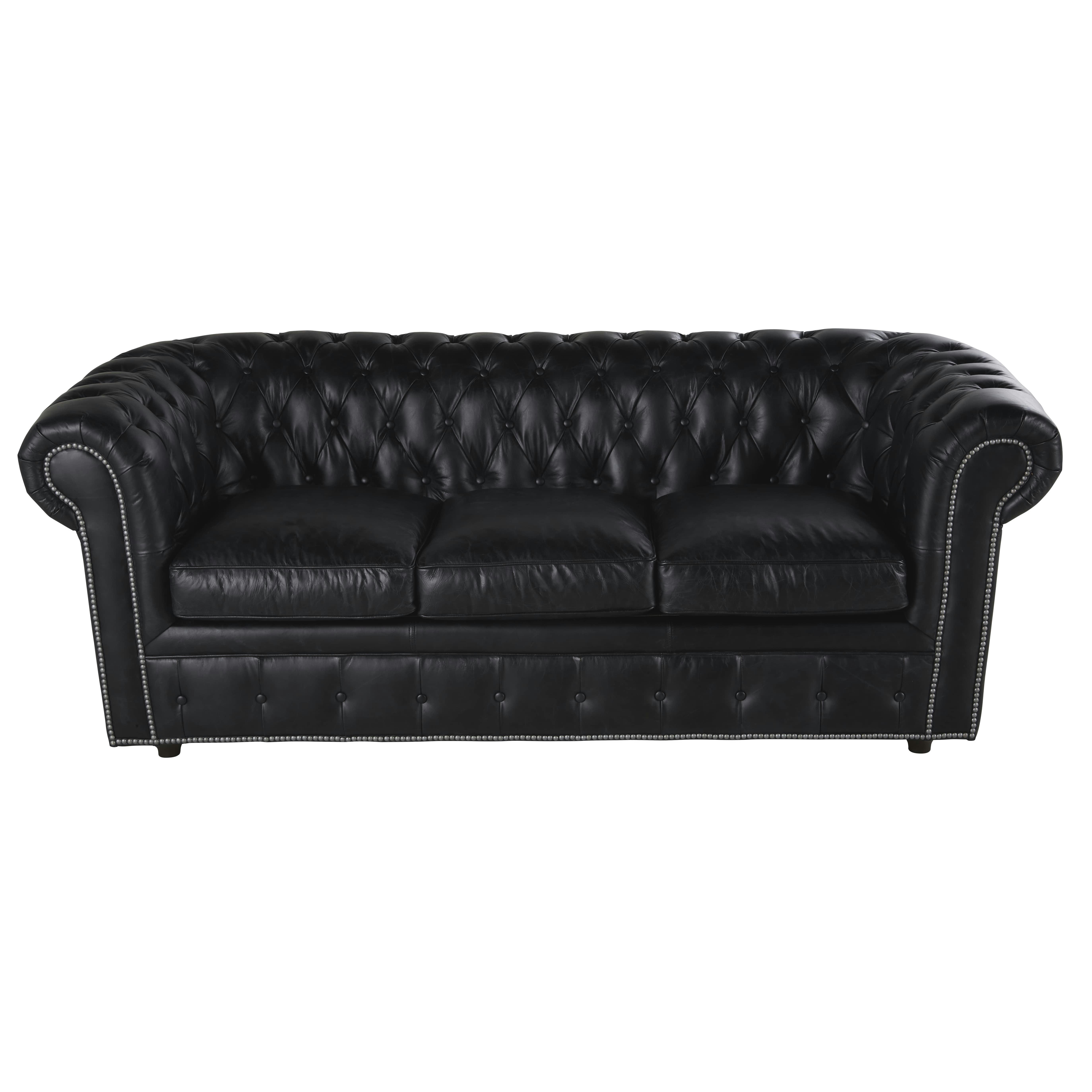 Chesterfield - Canapé capitonné 3 places en cuir noir