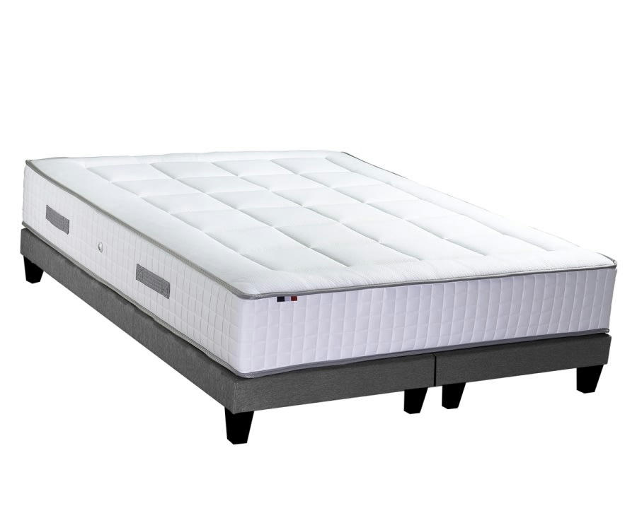 ENSEMBLE PALACIO - Ensemble matelas Ressort 7 zones H30 + 2 sommiers gris chine 160x200