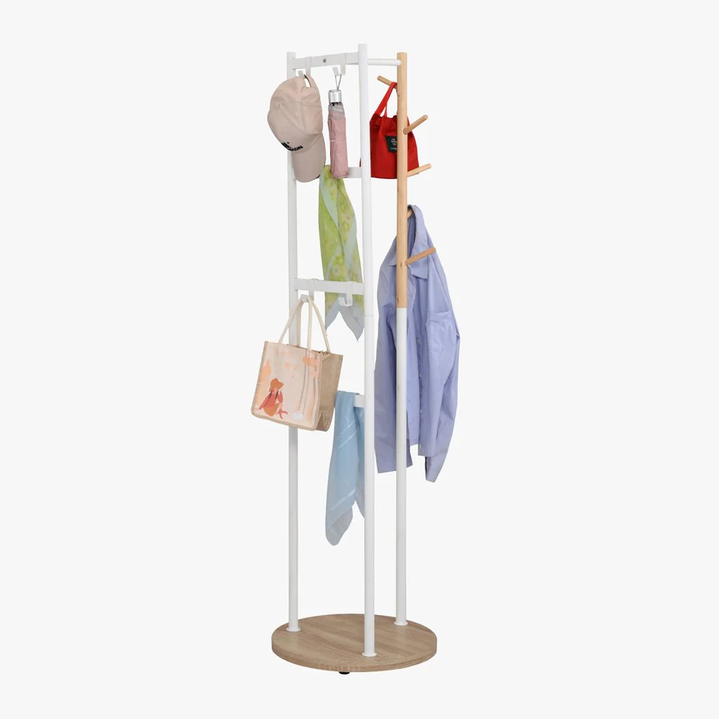 Cabide Pé Branco com Madeira Natural 45x162 OLIMPO