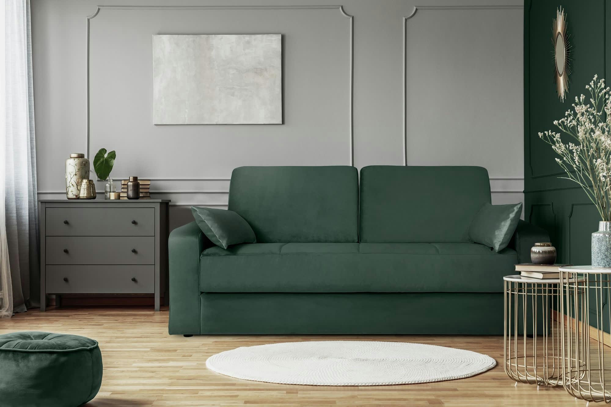 OCTAVE - Canapé convertible 3 places  en tissu vert bouteille