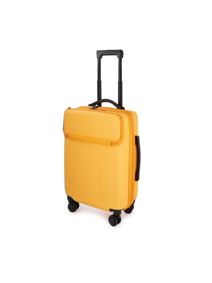 Yellow cabin suitcase with embossed design