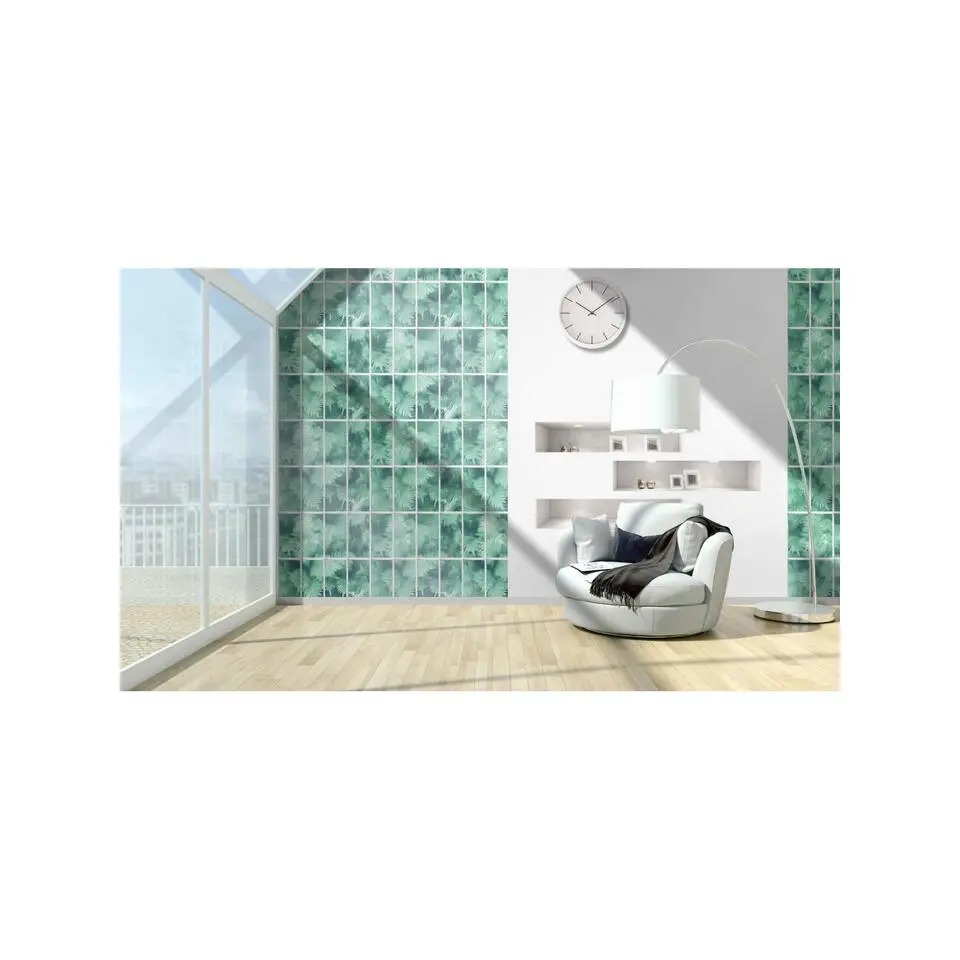 Dutch Wallcoverings - Horizons raam/bladeren blauwgroen - 0,53x10,05m