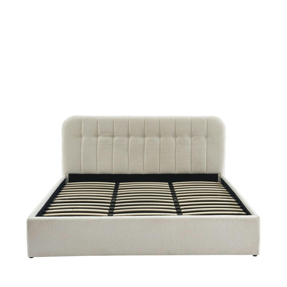 TORGO - Lit coffre matelassé en tissu bouclette 180x200cm ecru