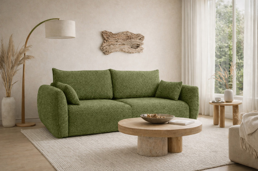 Sofa z funkcją spania i pojemnikiem, szenil Artico, Moss, Zephira