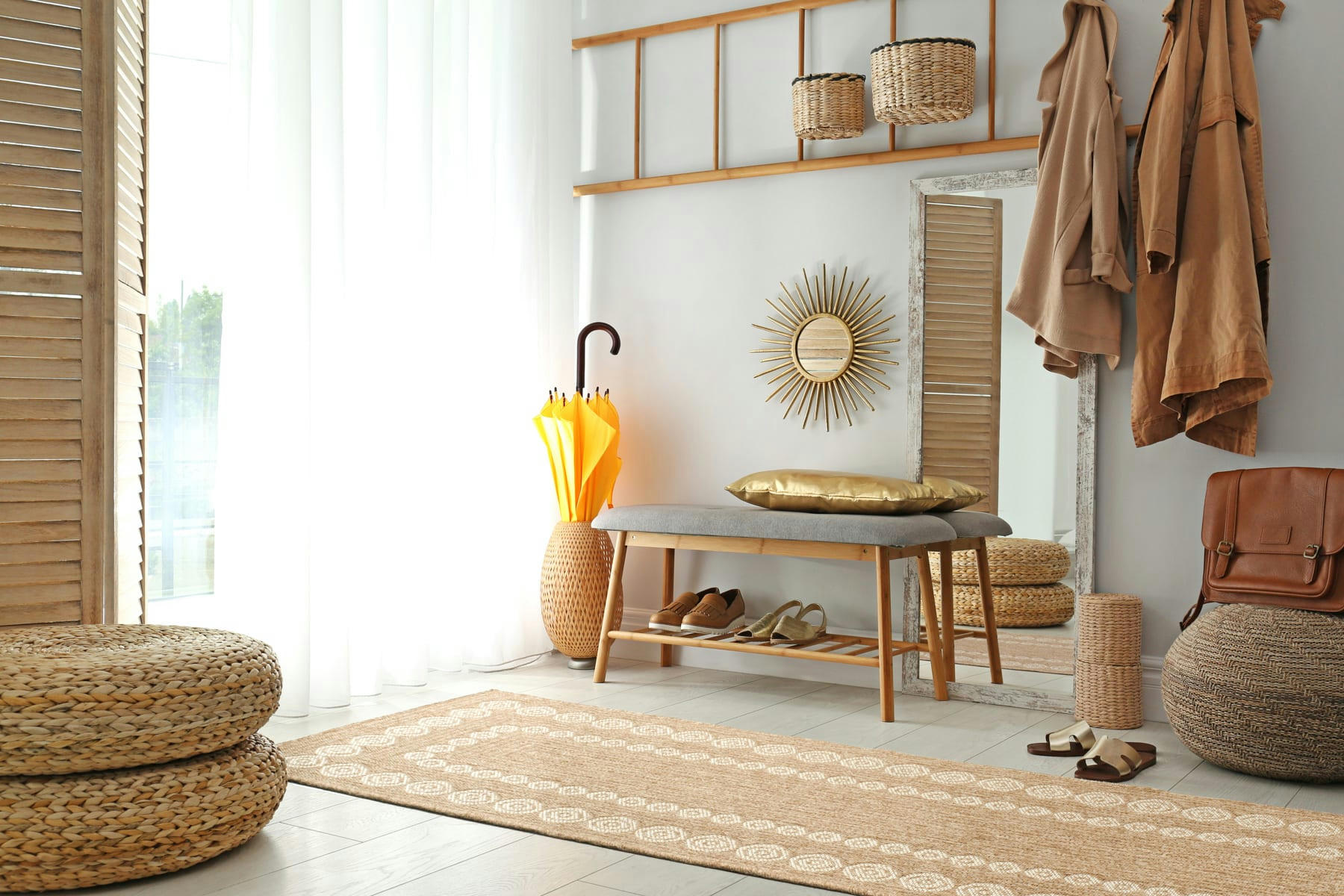 NATURE - Tapis intérieur et extérieur effet jute motif géométrique blanc 80x150