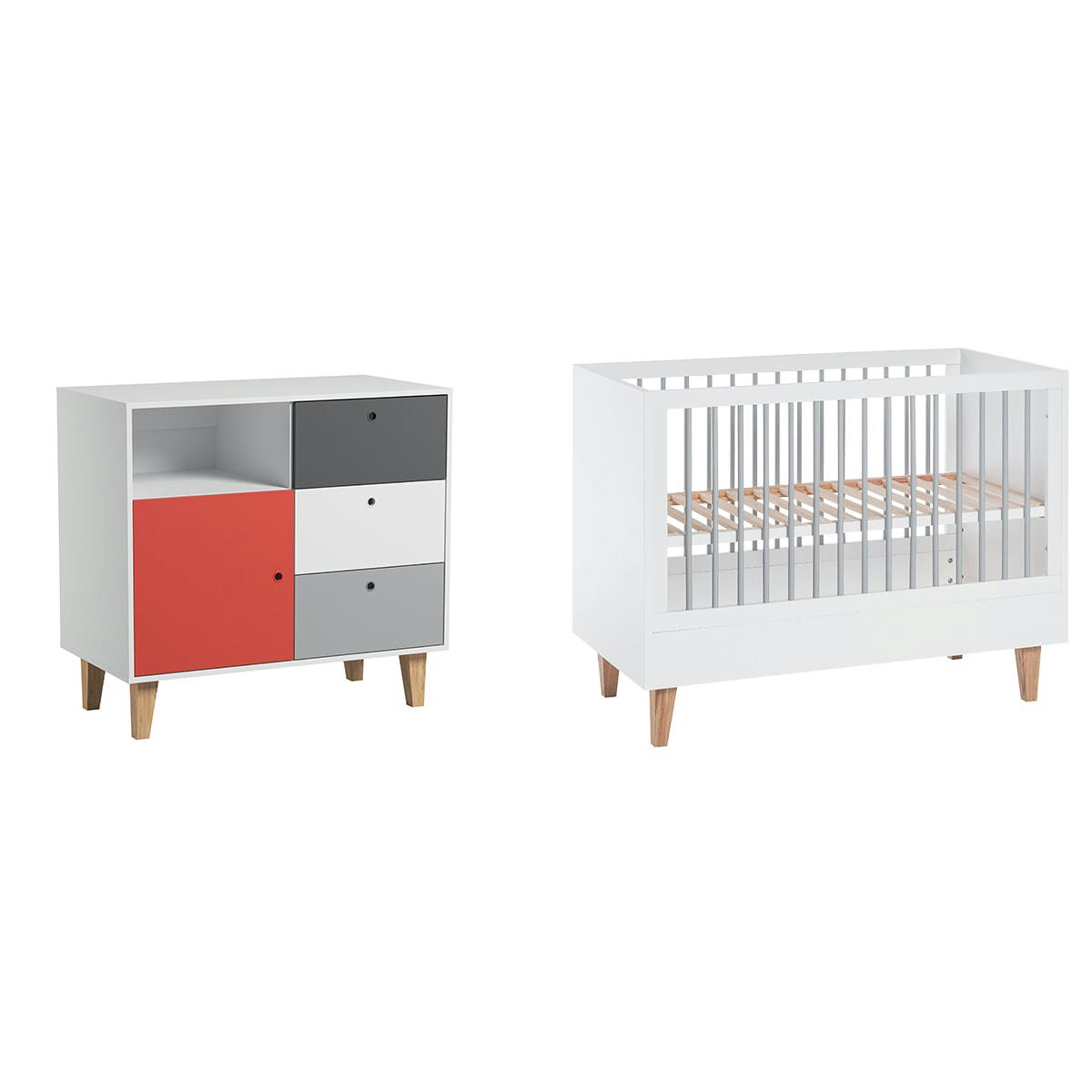DUO - CONCEPT - Lit bébé 60x120 commode à langer rouge