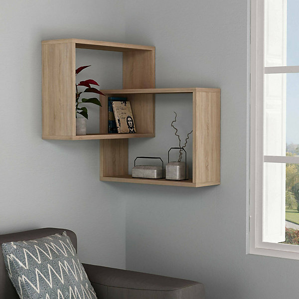 Etagere murale Alniyat, Etagere, Tablette murale, Rayonnage polyvalent, 68x60h68 cm, Chêne