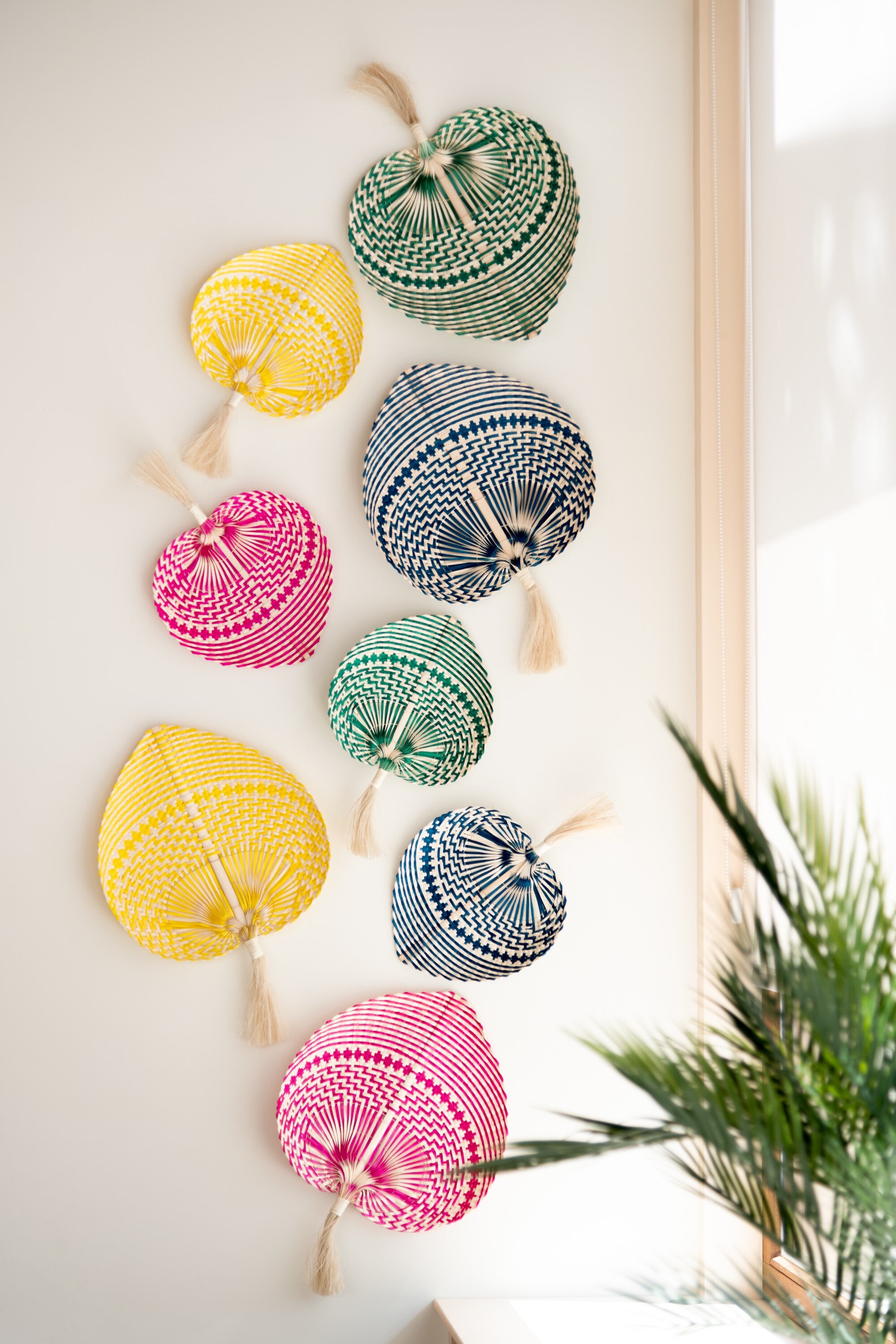 J-Line wanddecoratie Waaier Geweven - bamboe - mix - small - 4 stuks