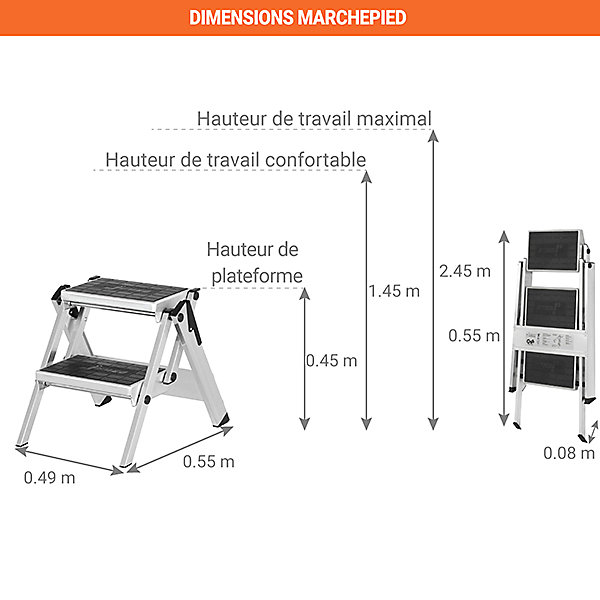 Marchepied 3 marches - Hauteur maximum de travail 2.70m - 6060/03