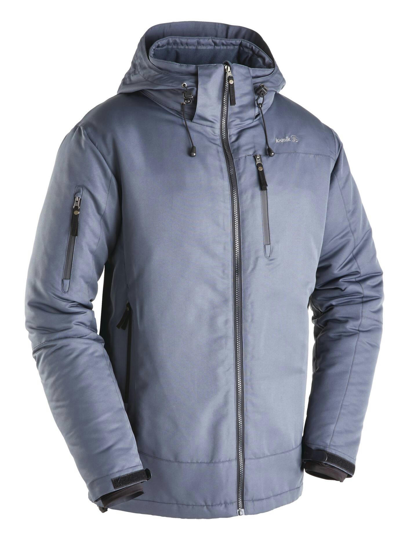 Kamik Men's Kai Waterproof Hooded Winter Ski Snow Jacket Thermal Insulated Lining, Grey