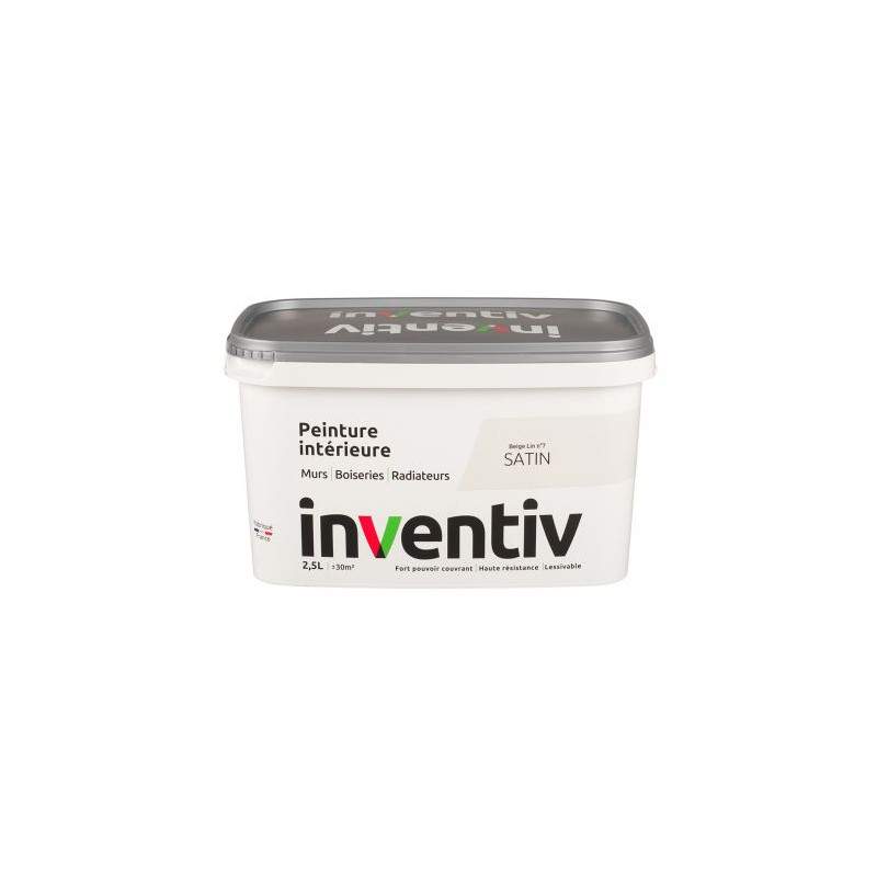 Peinture pour mur boiserie radiateur Beige Lin n°7 satiné 2,5 L INVENTIV